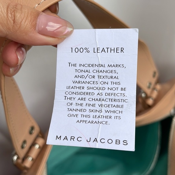 Marc Jacobs Stella peach pink beige Calfskin Leather Pocket Tote w/ teal suede - Picture 11 of 16